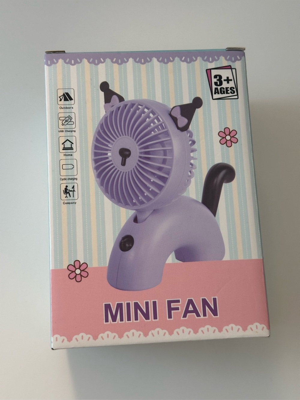 NIB Cute Kawaii Cat Mini Fan USB Rechargeable Portable Desk Fan Purple